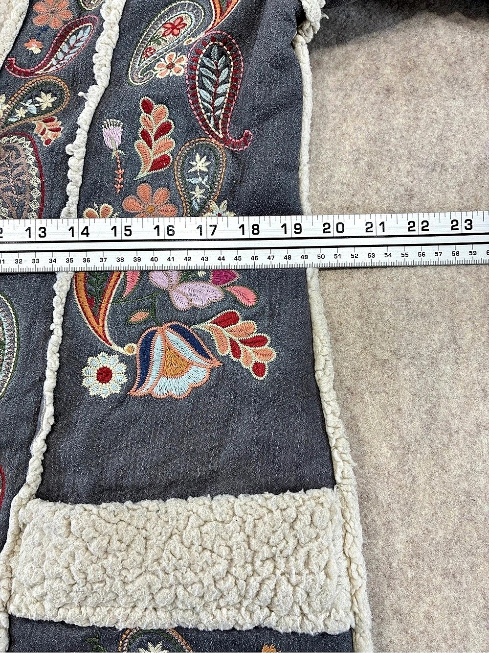 Johnny Was Biya Women's Sherpa Lined Embroidered Paisley Coat Gray Size S - Picture 14 of 16